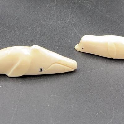 Inuit Native American Eskimo Walrus Ivory & Baleen Whales by Gordon Oozevaseuk
