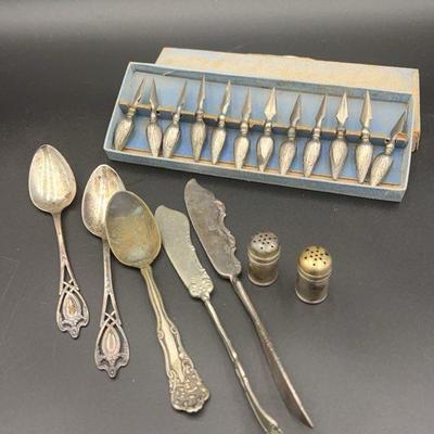 Sterling Silver Corn Cob Holders, Spoons, Knives And Salt And Pepper Shakers