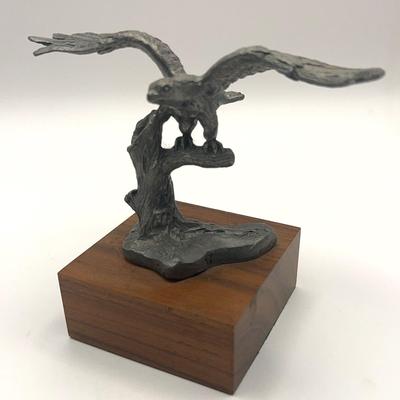 Handcrafted Pewter Eagle Sculpture on Wood Base