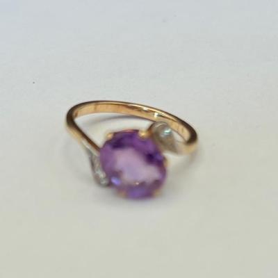 10k Gold Amethyst and Diamond Ring