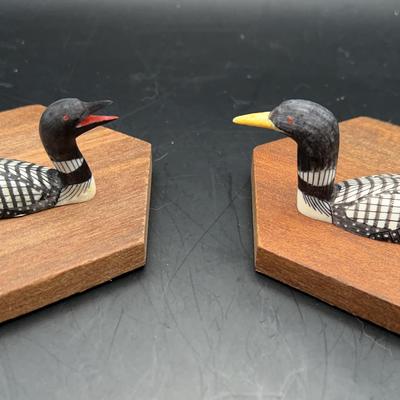 Two Alaskan Handcarved Walrus Tusk Ivory Common Loon And Yellow Billed Loon 