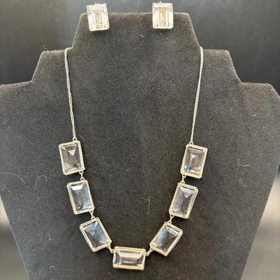 Sterling Silver Vintage Japanese Rock Quartz & Crystal Necklace & Earrings 