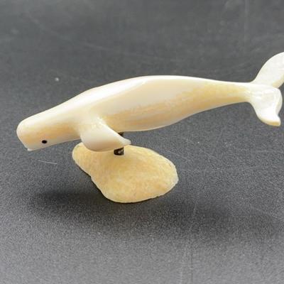Inuit Native American Eskimo Walrus Ivory & Baleen Whale by M. Sunagrook