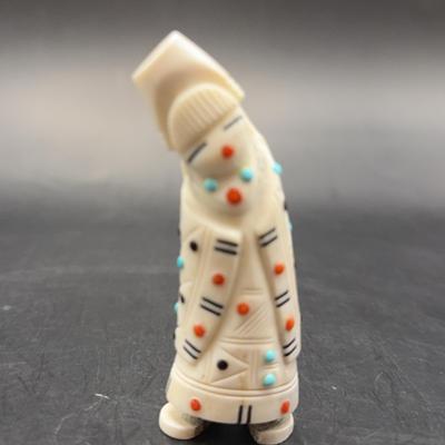 Zuni Antler Maiden by Gabe Dice (unsigned) w/turquoise inlay 3 x 1 x 0.85 In  