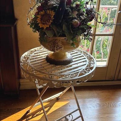 White Iron Table and Floral Arrangement 