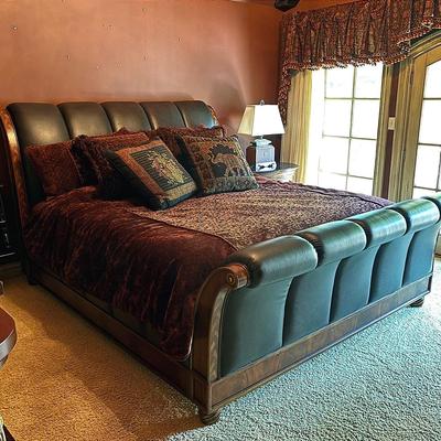 “American Drew Bob Mackie” Leather Sleigh Bed 