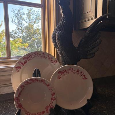 Large Metal Rooster & "Le Petit DéJeuner" French Dishes