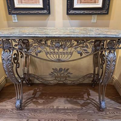 Console Table with Scrollwork and Marble Top