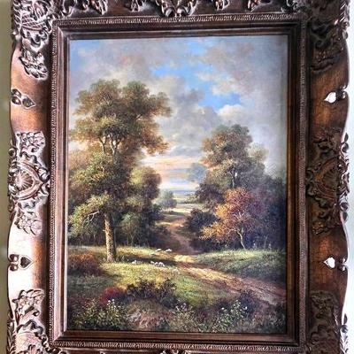 Sheep Grazing Land Oil Painting