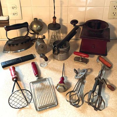 Antique Gas-Powered Iron and Other Vintage Household Items