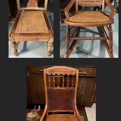 Antique Rocking Chairs and Cane Seat Accent Chair