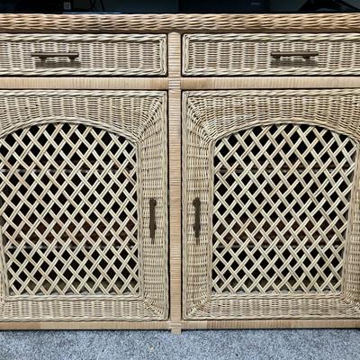 Wicker Cabinet with Glass Top