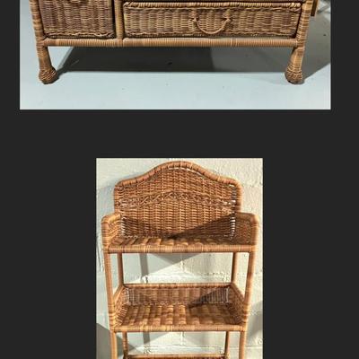 Wicker Coffee Table with Storage and 4 Tier Shelf