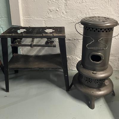Cast Iron Propane Stove and Vintage Oil Heater 