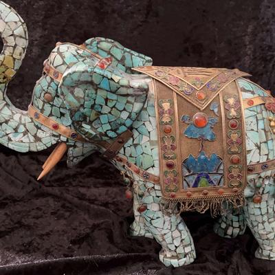 Early 20th Century Asian Turquoise Colored Jeweled Elephant