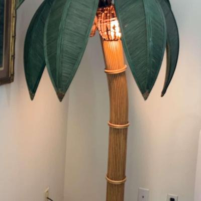 Authentic Vintage Rattan Palm Tree Floor Lamp