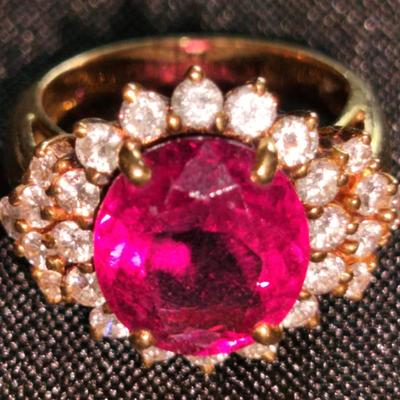 18k Yellow Gold Pink Tourmaline Ring With Diamond Accents 9.66g