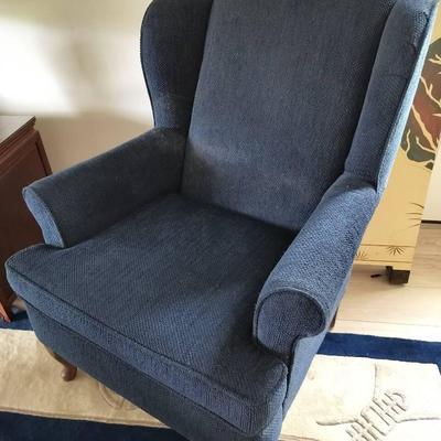 Blue Upholstered Wingback Chair No. 1