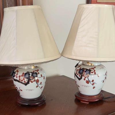 Cherry Blossom Pair Of Vintage Asian Ginger Jar Lamps