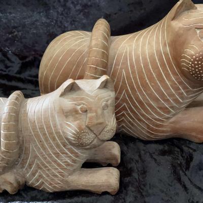 Pair Of Wiid Hand-Carved Cats With Secret Compartments