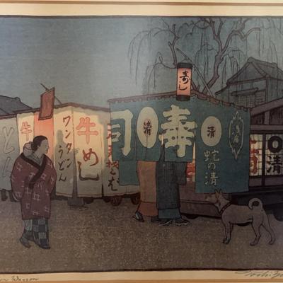 Toshi Yoshida, "Supper Wagon" Woodblock Japanese Print Vintage