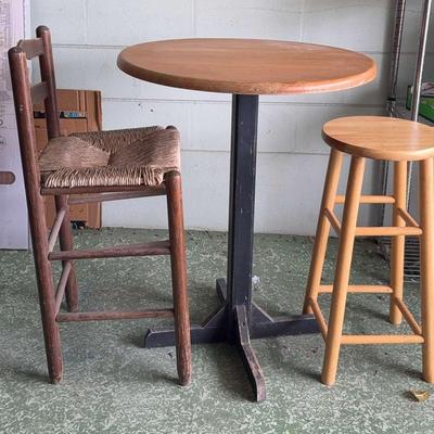 Wooden Table With Bar Stool And Wooden Seat 