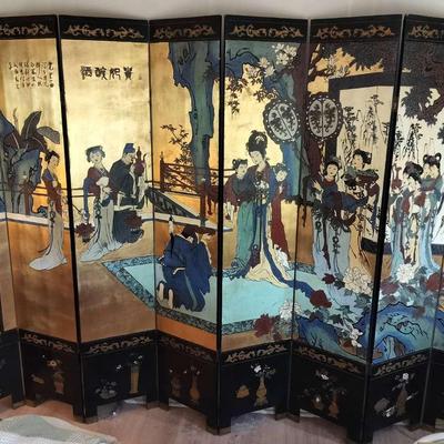 8 Panel Chinese Coromandel Lacquered Hand-Painted Two-Sided Screen Purchased In Hong Kong