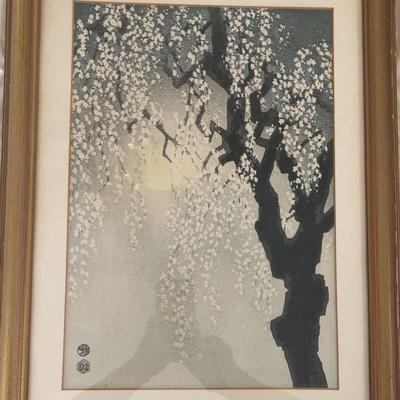 Cherry Blossoms Wood-Block Framed Art by E. Kotozuka (Kyolo Japan)