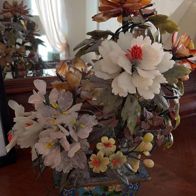 Vintage Cloisonné Jade Floral Arrangement
