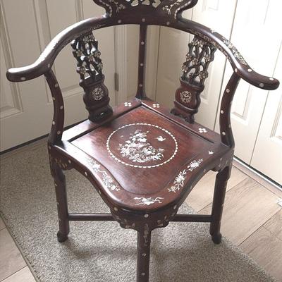 Exceptional Chinese Rosewood Corner Chair Abalone Inlay