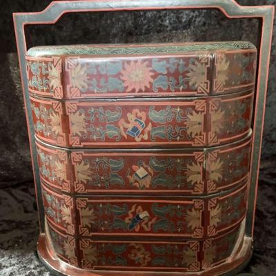 Vintage 5 Tiered Chinese Lacquered Wedding Box