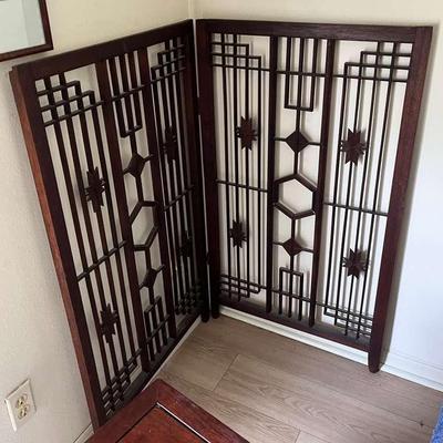 Antique Asian 2 Piece Mahogany Screen