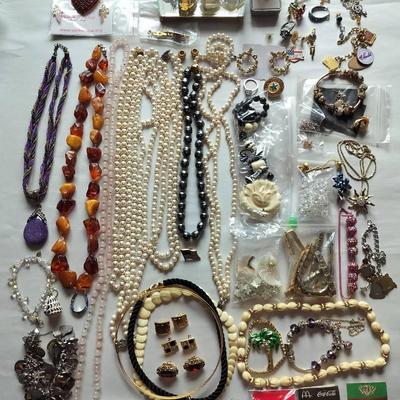 HUGE Costume Jewelry Assortment Of Vintage Necklaces, Bracelets, Earrings, Pins, And More