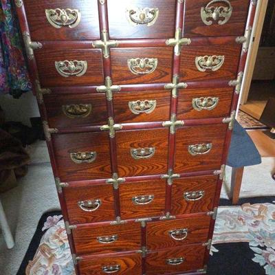 East Asian 19 Drawer Antique Style Wooden Apothecary Chest