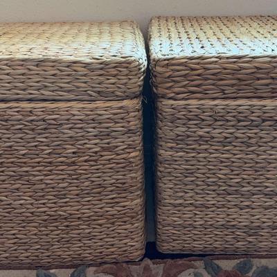 Pair Of Weaved Storage Baskets / Ottomans 