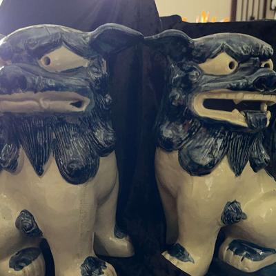 Antique Pair Of Japanese Okinawa Ceramic Shisa Dogs