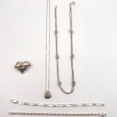 Sterling Silver Jewelry Lot – Necklaces, Bracelets & Brooch