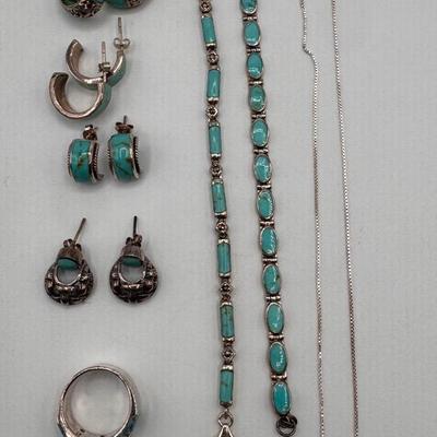 Sterling Silver & Turquoise-Style Jewelry Lot – Necklaces, Bracelets & Earrings
