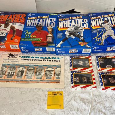 Collectors Wheaties Boxes, Limited Edition Olympic Pins, And San Jose Sharks Limited Edition Tickets