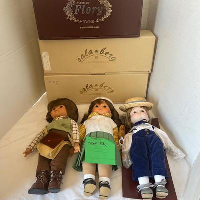 Vintage Sala & Berg Dolls And Flory Porcelain Doll With Boxes