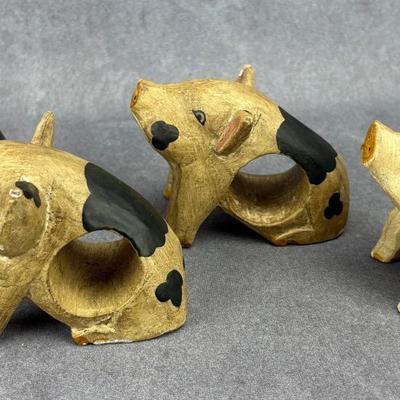 Set of Rustic Wooden Pig Napkin Holders