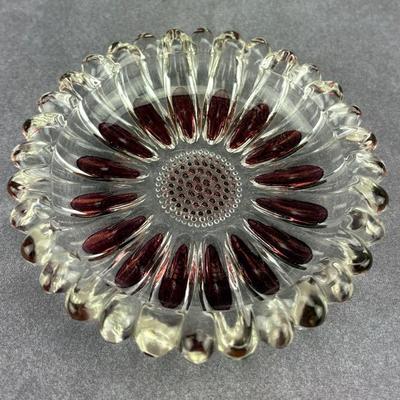 Ribbed Ruby Art Glass Candy Dish