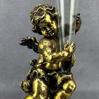Golden Cherub Vase Holder