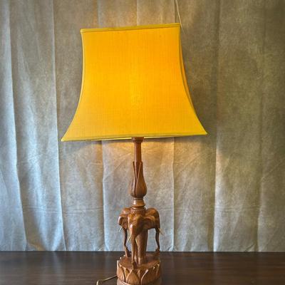 Wooden Hand Carved Elephant Lamp