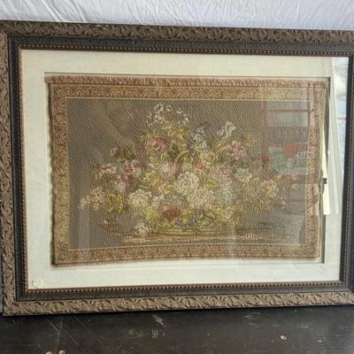 Vintage ‘Elizabeth’s Arrangement’ Belgian Floral Tapestry With Ornate Wooden Frame
