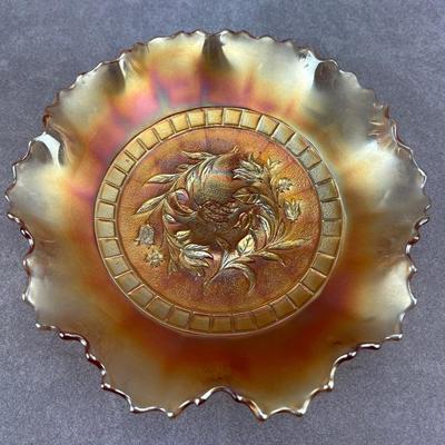 Dugan - Marigold Carnival Glass Ruffle Bowl