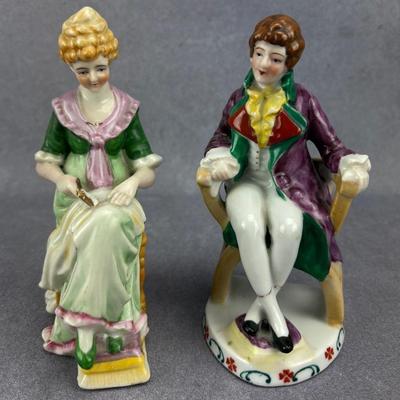 Two Vintage Victorian-Style Seated Porcelian Figures 