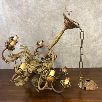 Vintage Brass 8 Bulb Hanging Chandelier 