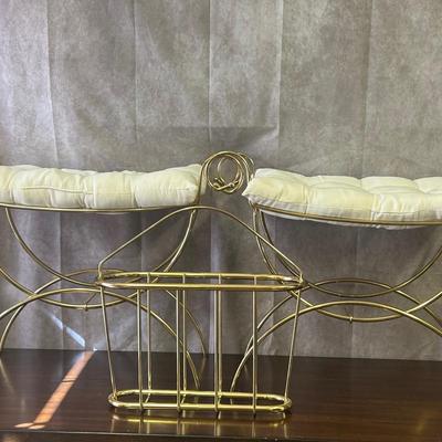Hollywood Regency Benches Pair With Magazine Holder