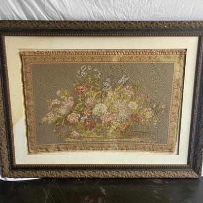 Vintage ‘Elizabeth’s Arrangement’ Belgian Floral Tapestry In Ornate Wooden Frame 